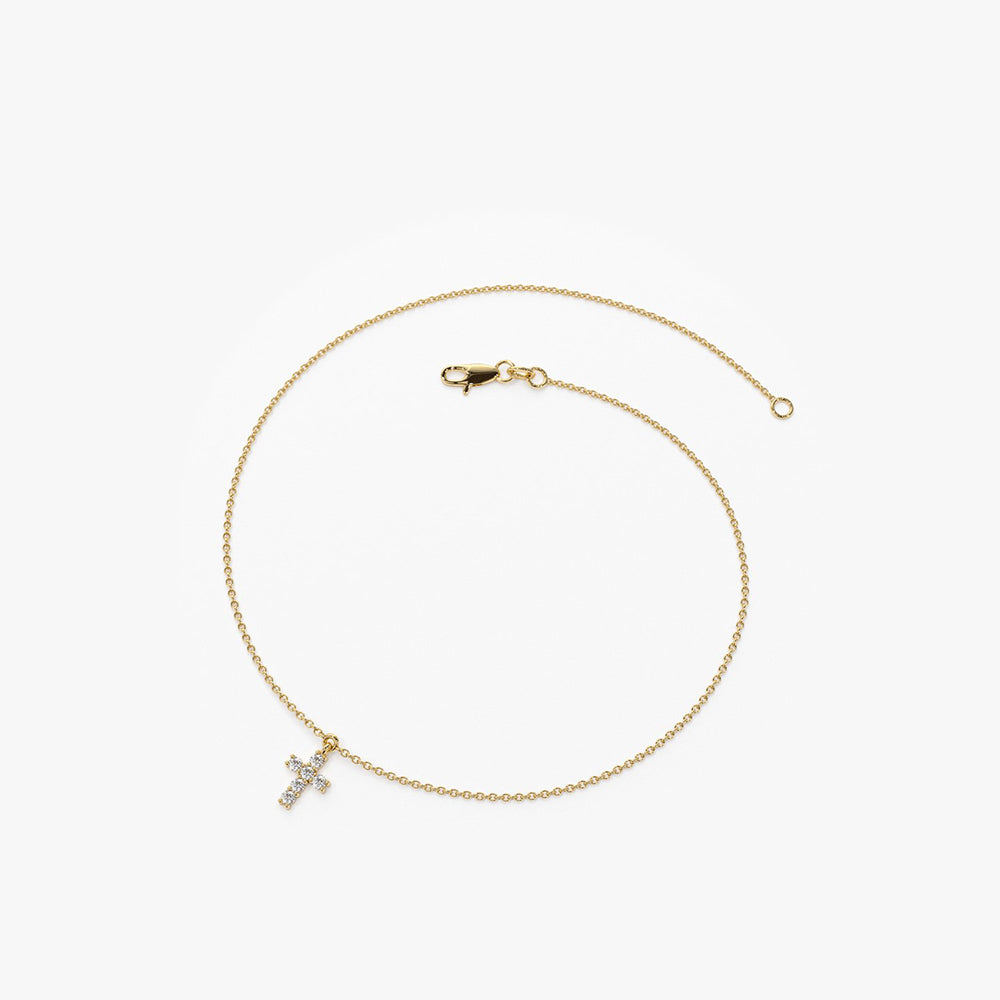 OBFJ1906 - Tiny Diamond Cross Charm Bracelet bracelets in selectable metal and diamond options - Roselle Jewelry view 7