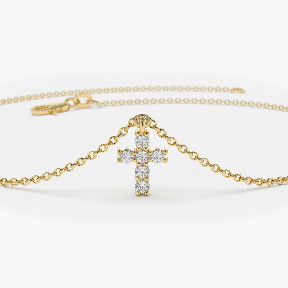 OBFJ1906 - Tiny Diamond Cross Charm Bracelet bracelets in selectable metal and diamond options - Roselle Jewelry view 8