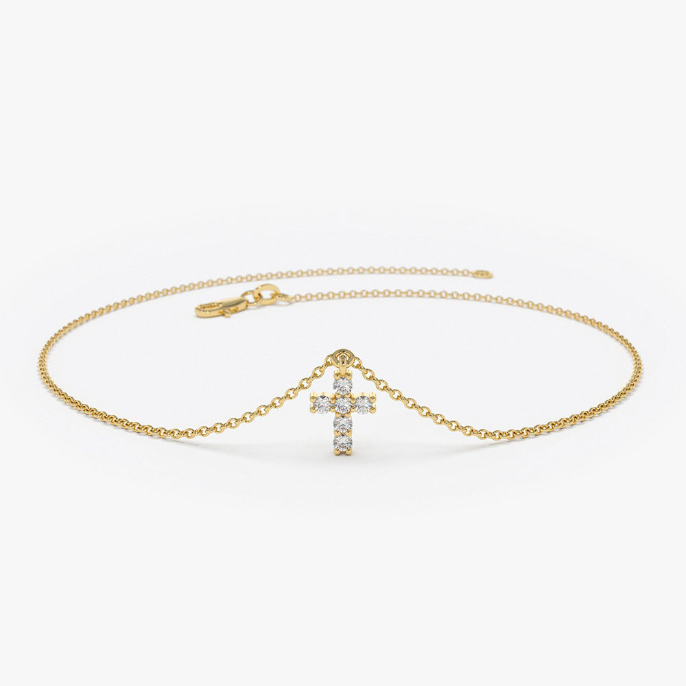 OBFJ1906 - Tiny Diamond Cross Charm Bracelet bracelets in selectable metal and diamond options - Roselle Jewelry view 1