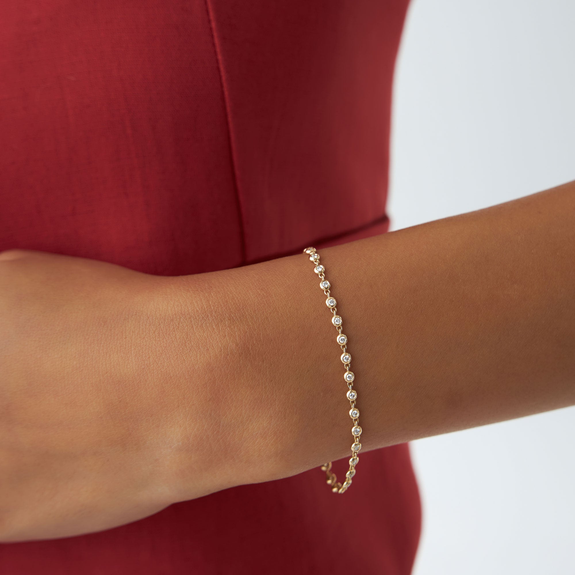 OBFJ1969 - Bezel Setting Diamond Tennis Bracelet bracelets in selectable metal and diamond options - Roselle Jewelry view 5