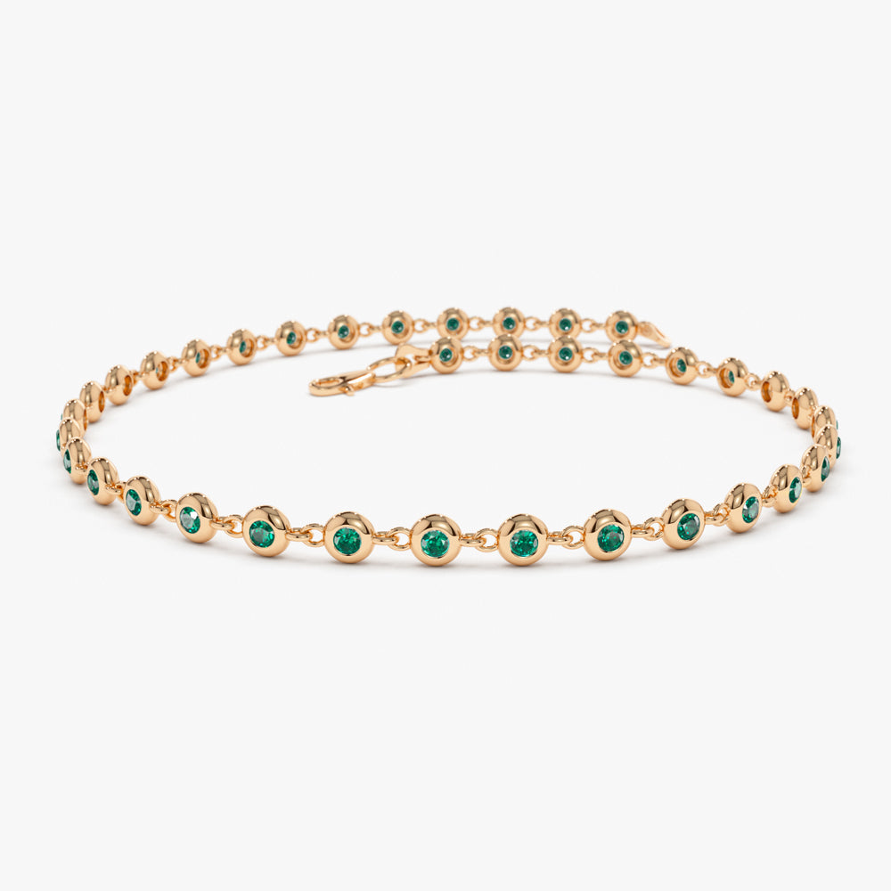 OBFJ2270 - Bezel Set Emerald Tennis Bracelet bracelets in selectable metal and diamond options - Roselle Jewelry view 5