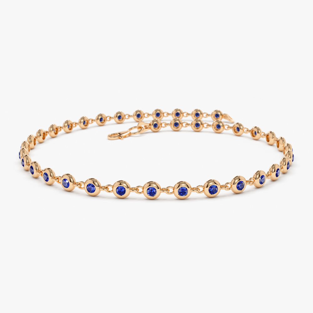 OBFJ2285 - Bezel Set Sapphire Tennis Bracelet bracelets in selectable metal and diamond options - Roselle Jewelry view 6