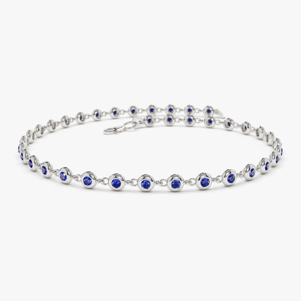 OBFJ2285 - Bezel Set Sapphire Tennis Bracelet bracelets in selectable metal and diamond options - Roselle Jewelry view 5