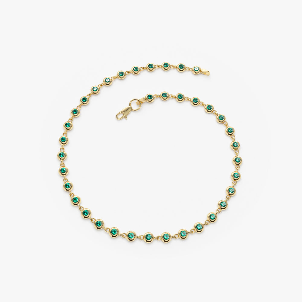 OBFJ2270 - Bezel Set Emerald Tennis Bracelet bracelets in selectable metal and diamond options - Roselle Jewelry view 7