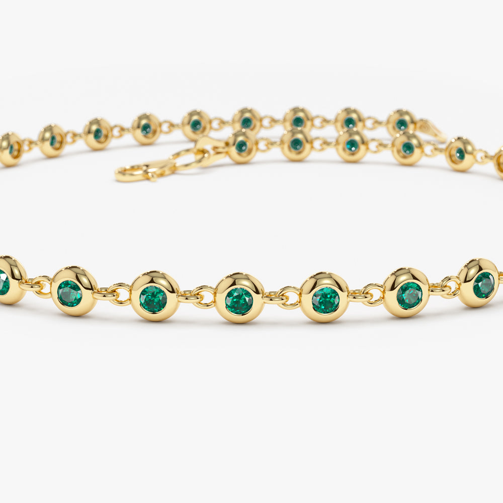 OBFJ2270 - Bezel Set Emerald Tennis Bracelet bracelets in selectable metal and diamond options - Roselle Jewelry view 8