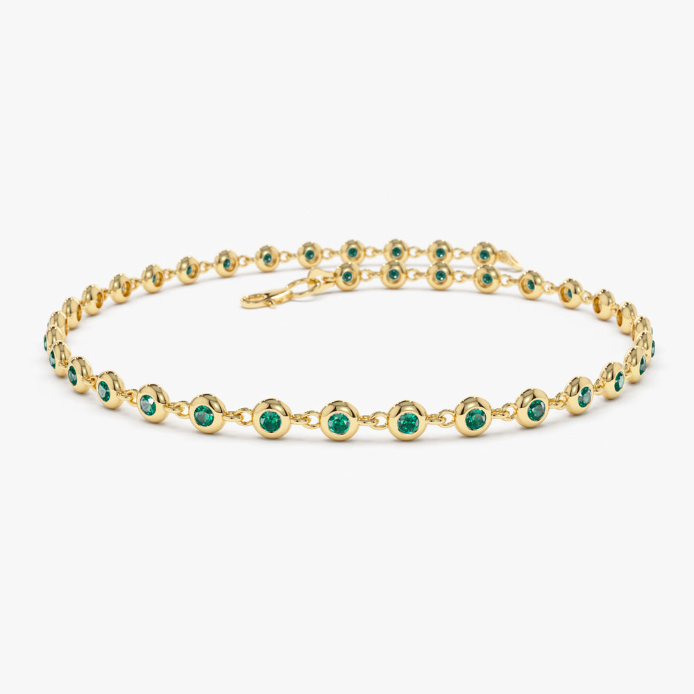 OBFJ2270 - Bezel Set Emerald Tennis Bracelet bracelets in selectable metal and diamond options - Roselle Jewelry view 1