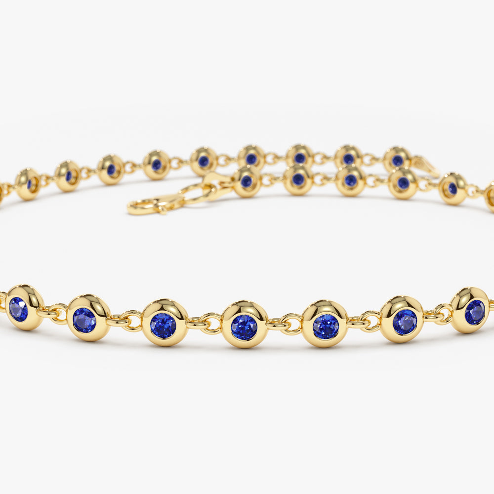 OBFJ2285 - Bezel Set Sapphire Tennis Bracelet bracelets in selectable metal and diamond options - Roselle Jewelry view 7