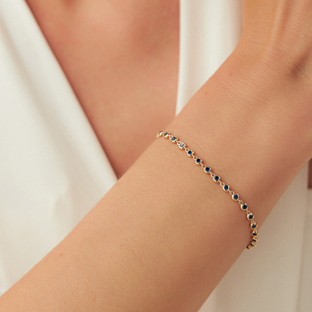 OBFJ2285 - Bezel Set Sapphire Tennis Bracelet bracelets in selectable metal and diamond options - Roselle Jewelry view 2