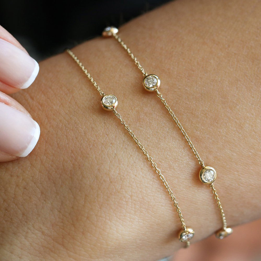 OBFJ2020 - 5 Stone 0.50ctw Diamond by The Yard Solitaire Bracelet bracelets in selectable metal and diamond options - Roselle Jewelry view 5