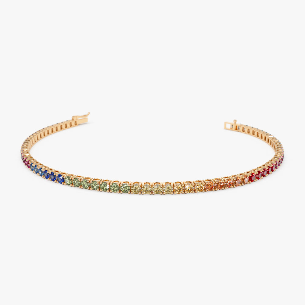 OBFJ2287 - Prong Setting Diamond and Multi-Color Sapphire Tennis Bracelet bracelets in selectable metal and diamond options - Roselle Jewelry view 7