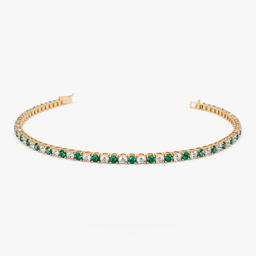 OBFJ2283 - Prong Setting Diamond and Emerald Tennis Bracelet bracelets in selectable metal and diamond options - Roselle Jewelry view 5