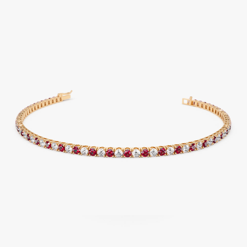 OBFJ2286 - Prong Setting Diamond and Ruby Tennis Bracelet bracelets in selectable metal and diamond options - Roselle Jewelry view 5