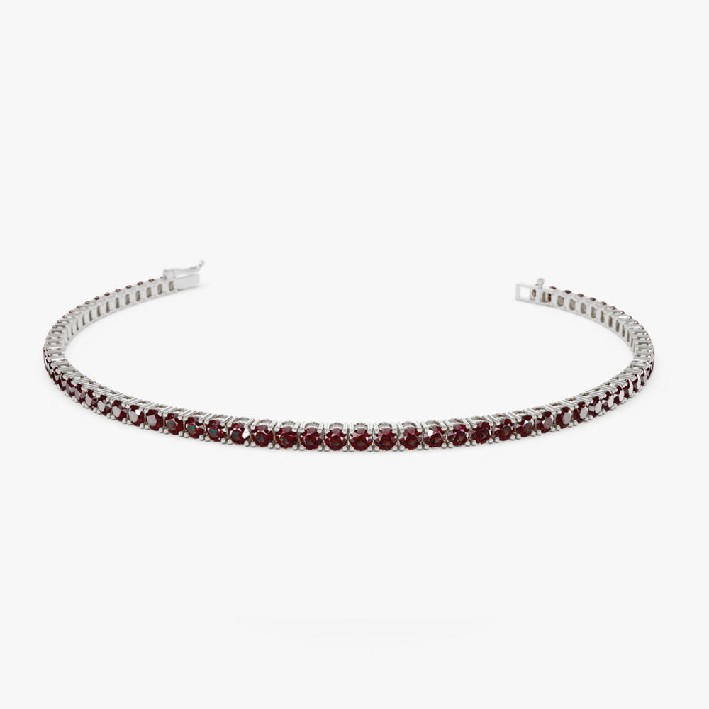 OBFJ2238 - Prong Setting Red Garnet Tennis Bracelet bracelets in selectable metal and diamond options - Roselle Jewelry view 7
