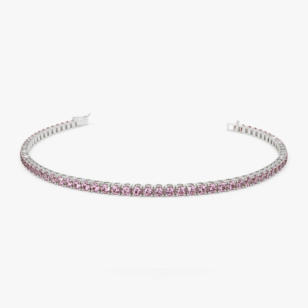 OBFJ2239 - Prong Setting Pink Tourmaline Tennis Bracelet bracelets in selectable metal and diamond options - Roselle Jewelry view 8