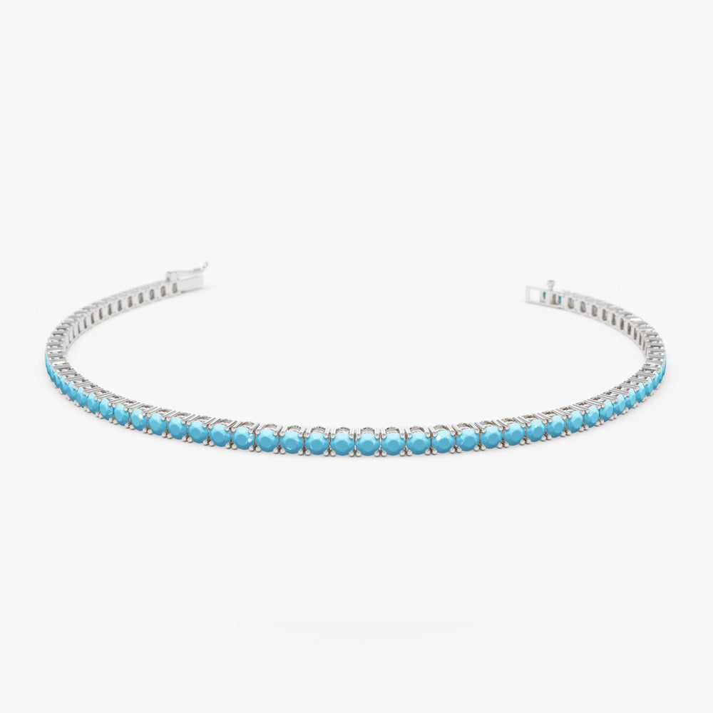 OBFJ2232 - Prong Setting Turquoise Tennis Bracelet bracelets in selectable metal and diamond options - Roselle Jewelry view 10