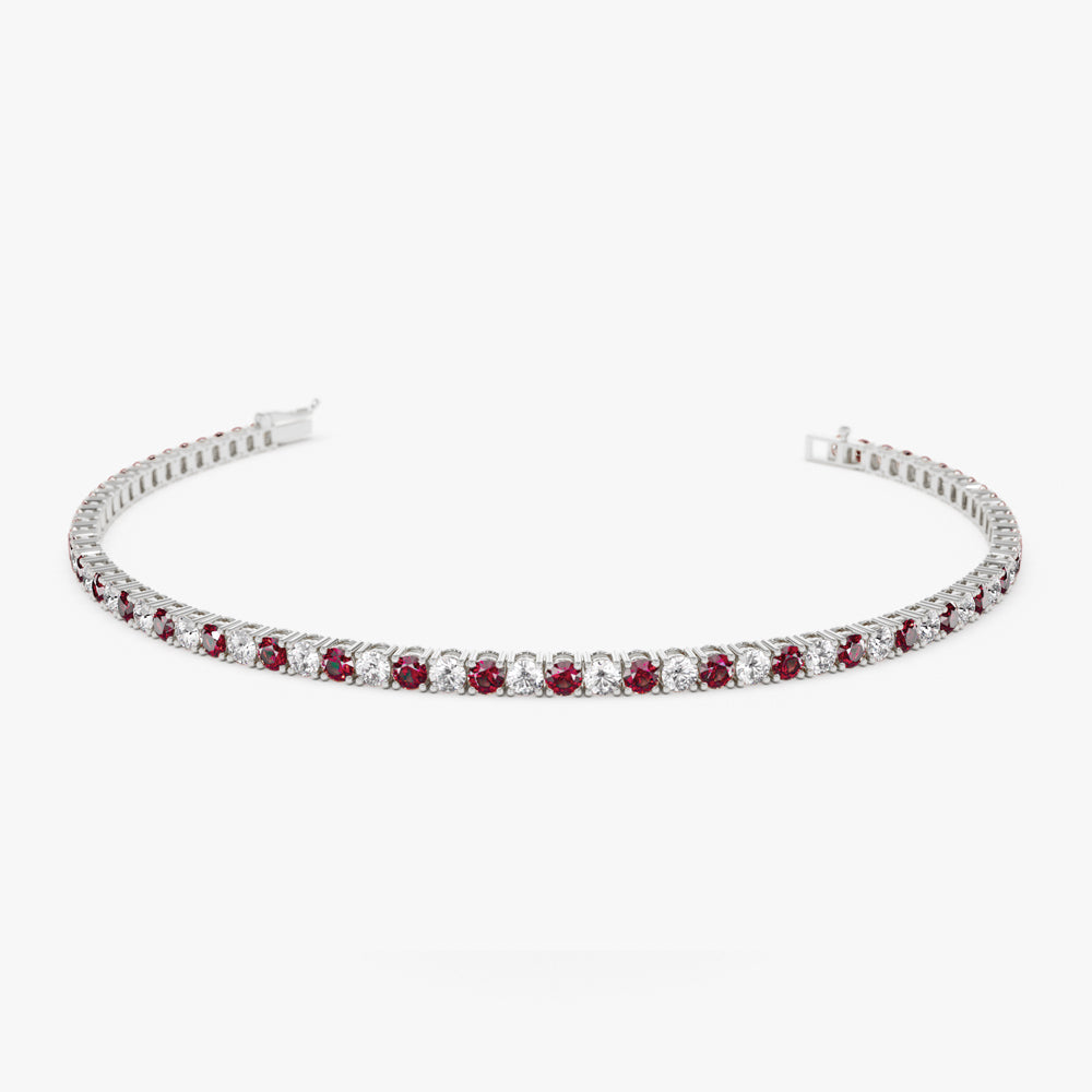 OBFJ2286 - Prong Setting Diamond and Ruby Tennis Bracelet bracelets in selectable metal and diamond options - Roselle Jewelry view 6