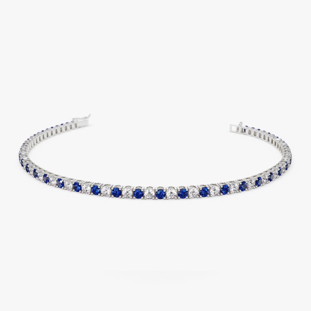 OBFJ2284 - Prong Setting Diamond and Sapphire Tennis Bracelet bracelets in selectable metal and diamond options - Roselle Jewelry view 5