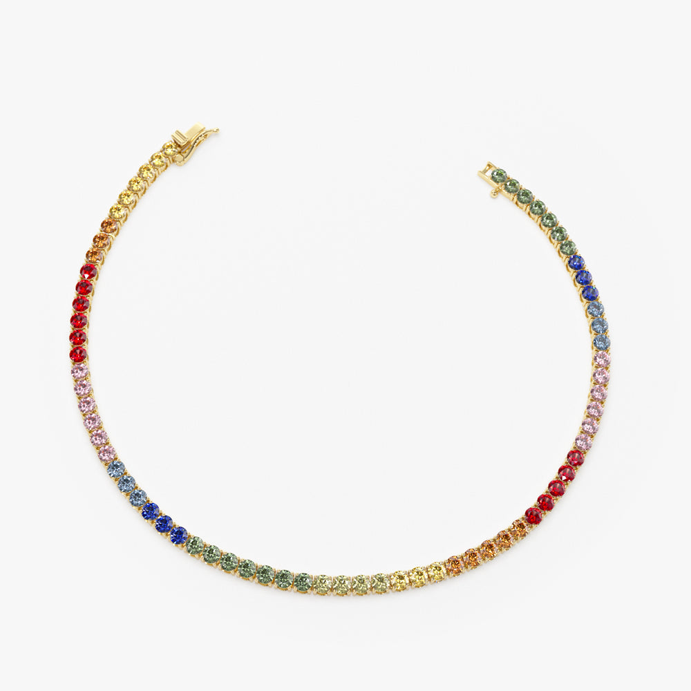 OBFJ2287 - Prong Setting Diamond and Multi-Color Sapphire Tennis Bracelet bracelets in selectable metal and diamond options - Roselle Jewelry view 8
