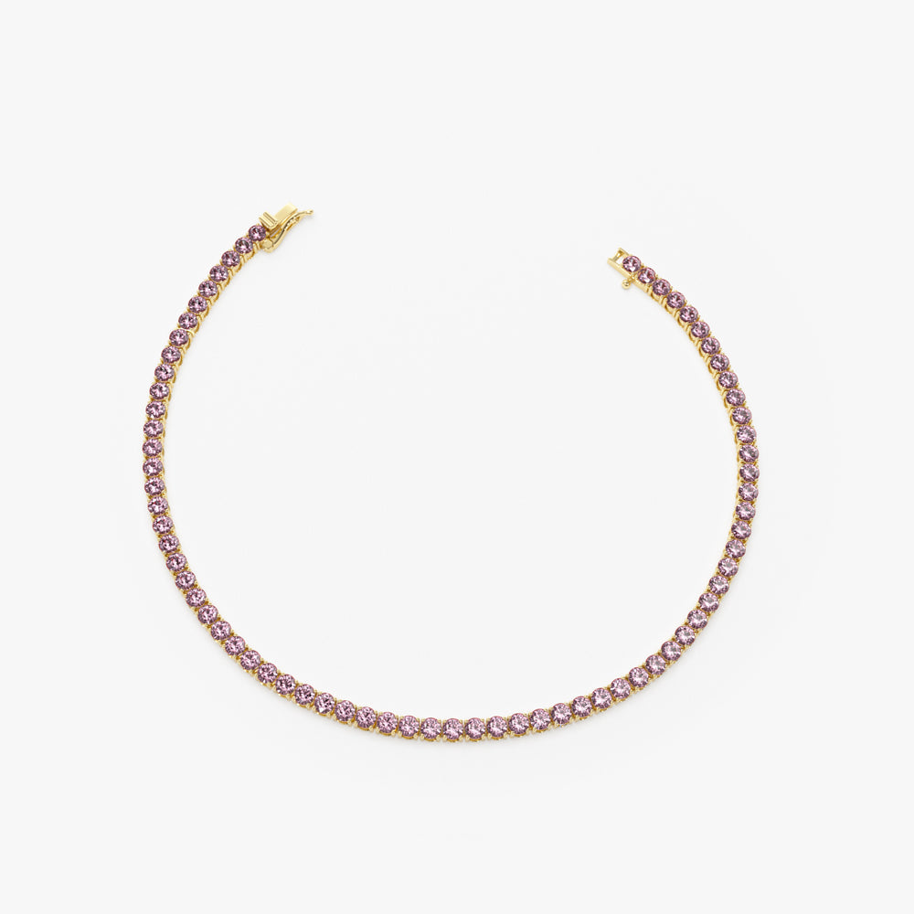 OBFJ2239 - Prong Setting Pink Tourmaline Tennis Bracelet bracelets in selectable metal and diamond options - Roselle Jewelry view 6