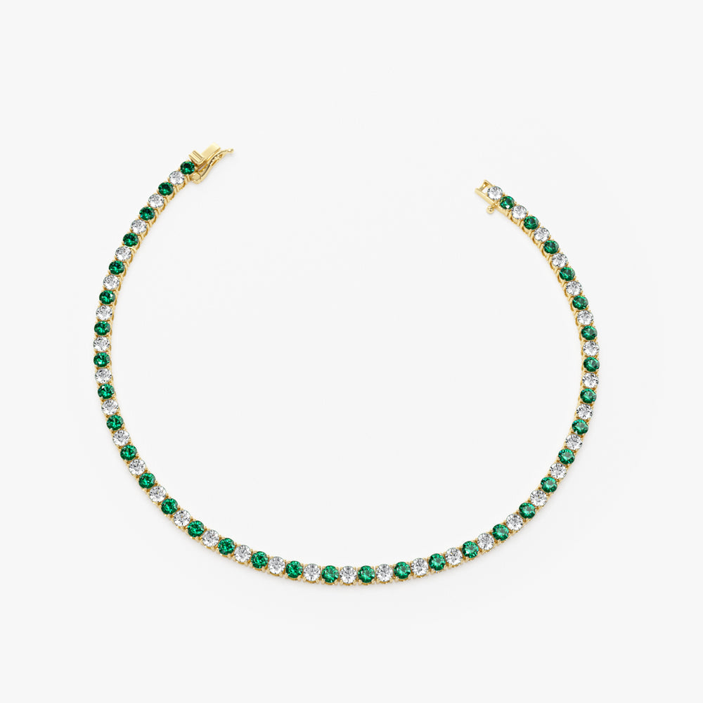 OBFJ2283 - Prong Setting Diamond and Emerald Tennis Bracelet bracelets in selectable metal and diamond options - Roselle Jewelry view 7