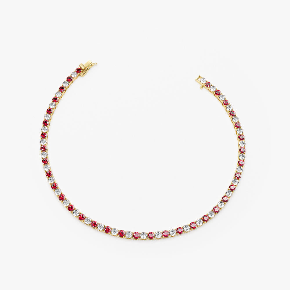 OBFJ2286 - Prong Setting Diamond and Ruby Tennis Bracelet bracelets in selectable metal and diamond options - Roselle Jewelry view 7