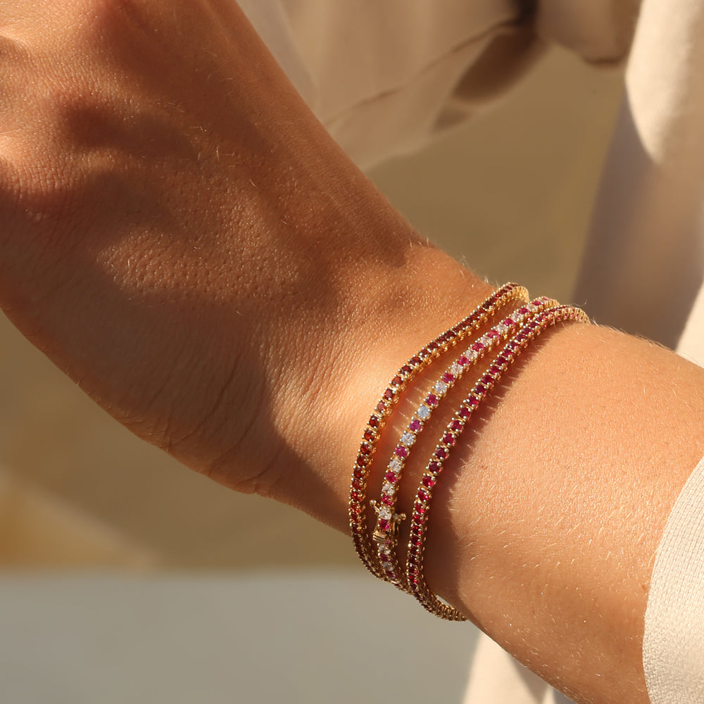 OBFJ2286 - Prong Setting Diamond and Ruby Tennis Bracelet bracelets in selectable metal and diamond options - Roselle Jewelry view 4