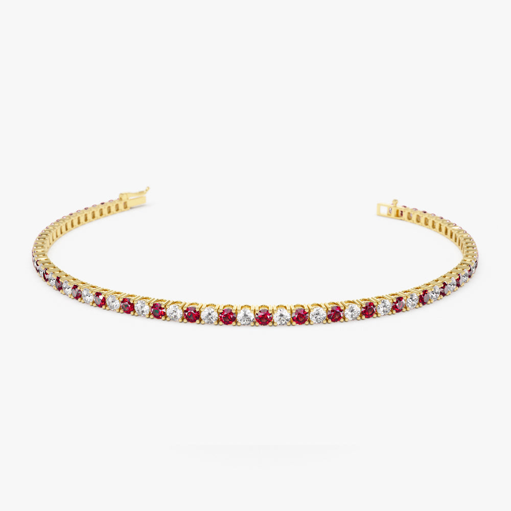 OBFJ2286 - Prong Setting Diamond and Ruby Tennis Bracelet bracelets in selectable metal and diamond options - Roselle Jewelry view 1