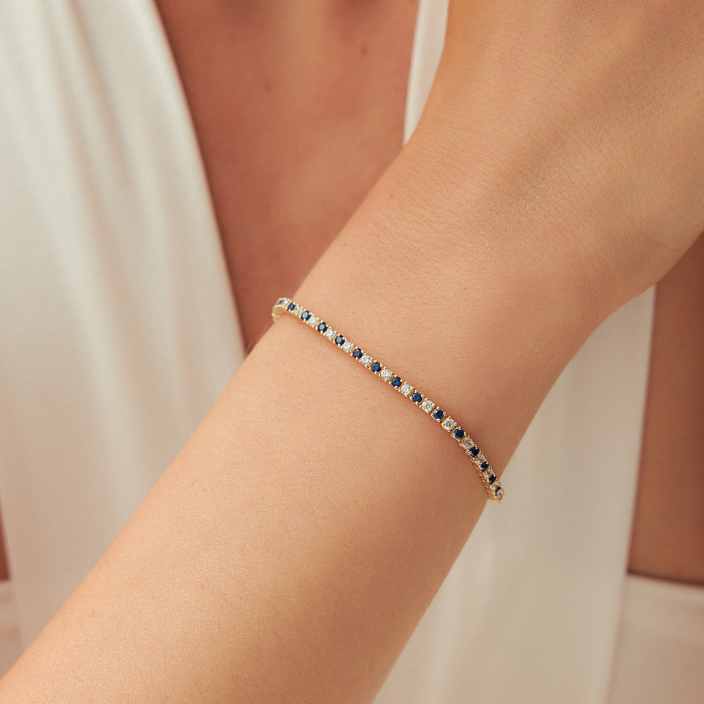 OBFJ2284 - Prong Setting Diamond and Sapphire Tennis Bracelet bracelets in selectable metal and diamond options - Roselle Jewelry view 2