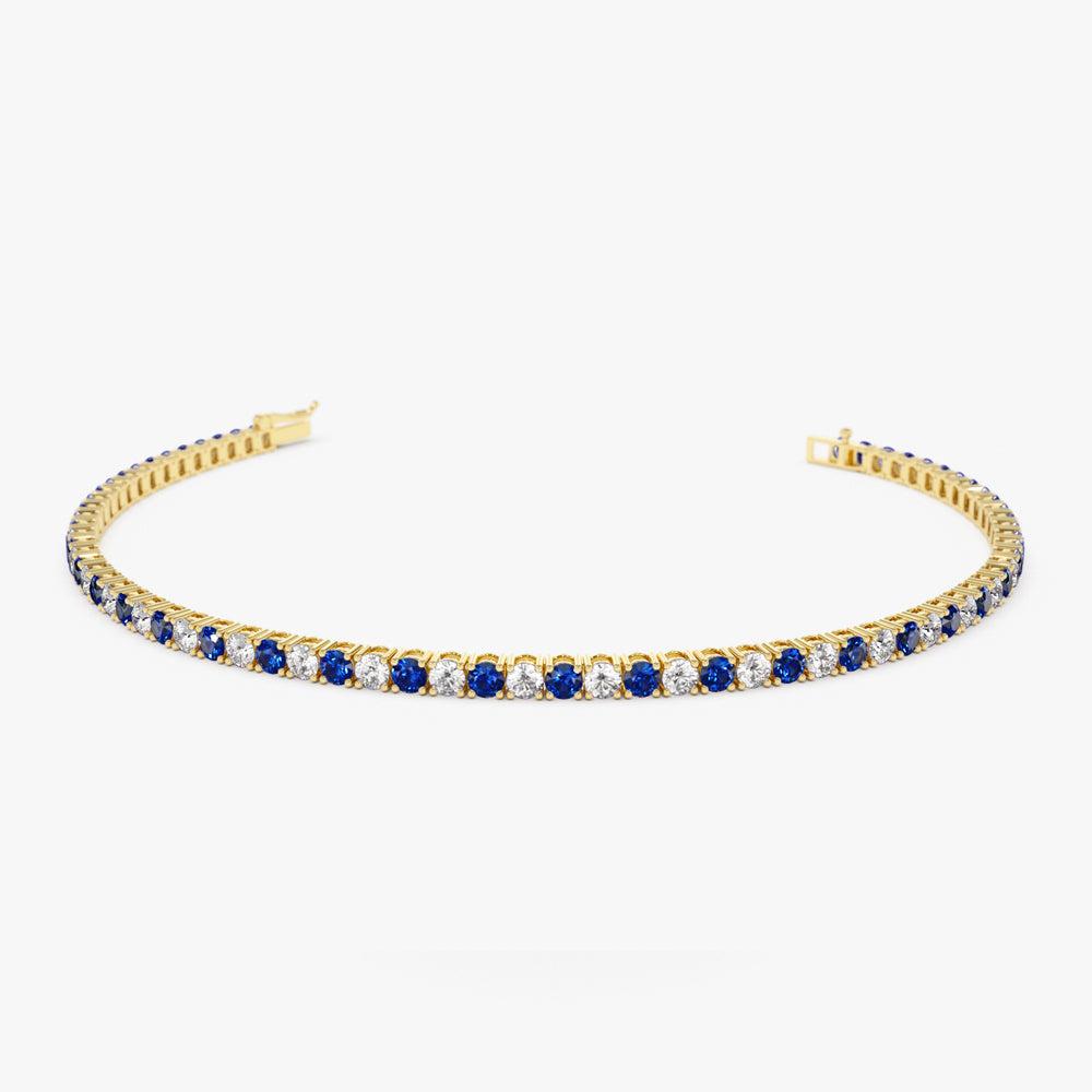 OBFJ2284 - Prong Setting Diamond and Sapphire Tennis Bracelet bracelets in selectable metal and diamond options - Roselle Jewelry view 1