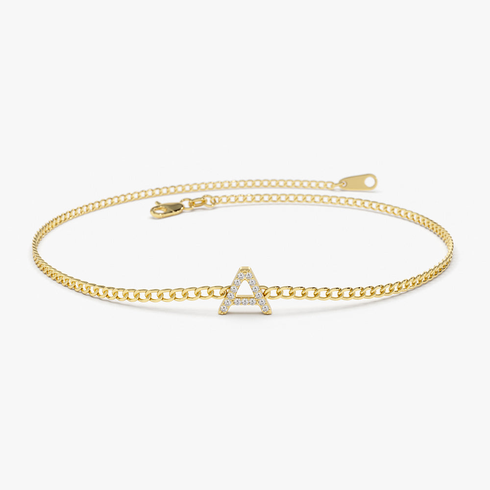 OBFJ2110 - 14k Diamond Initial Curb Bracelet 1