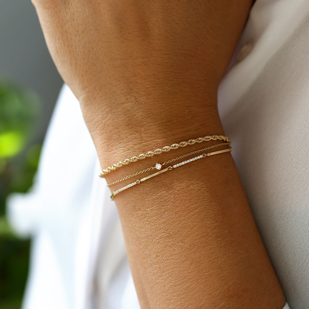 OBFJ2079 - Solid Gold & Pave Diamond Bar Bracelet bracelets in selectable metal and diamond options - Roselle Jewelry view 3