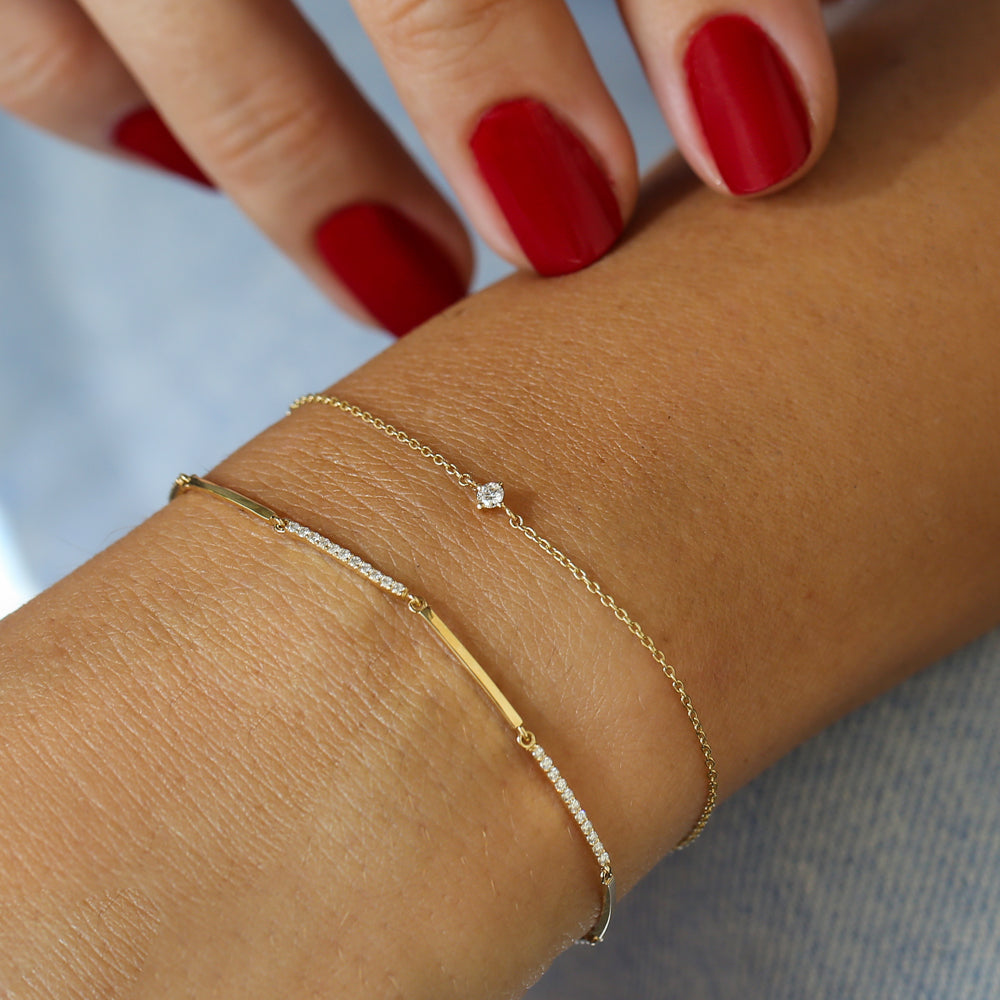 OBFJ2079 - Solid Gold & Pave Diamond Bar Bracelet bracelets in selectable metal and diamond options - Roselle Jewelry view 2