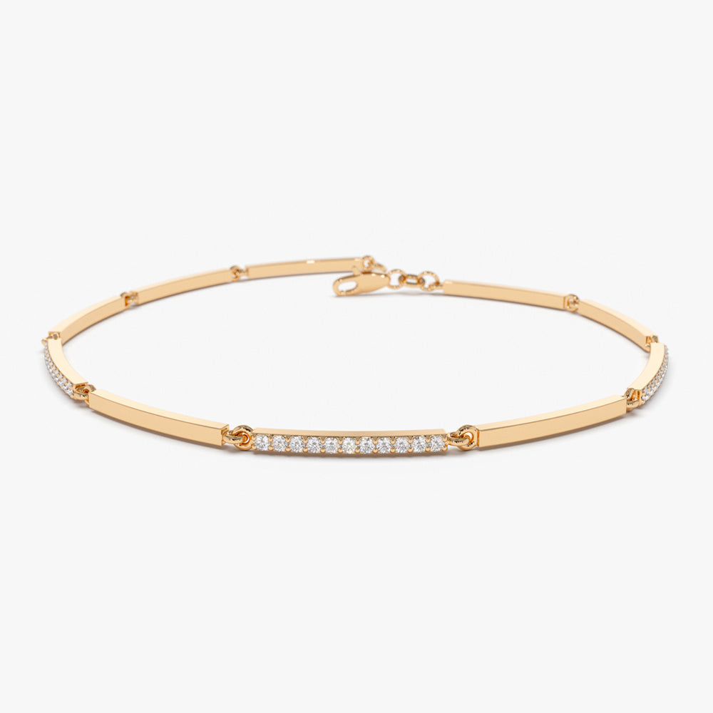 OBFJ2079 - Solid Gold & Pave Diamond Bar Bracelet bracelets in selectable metal and diamond options - Roselle Jewelry view 6