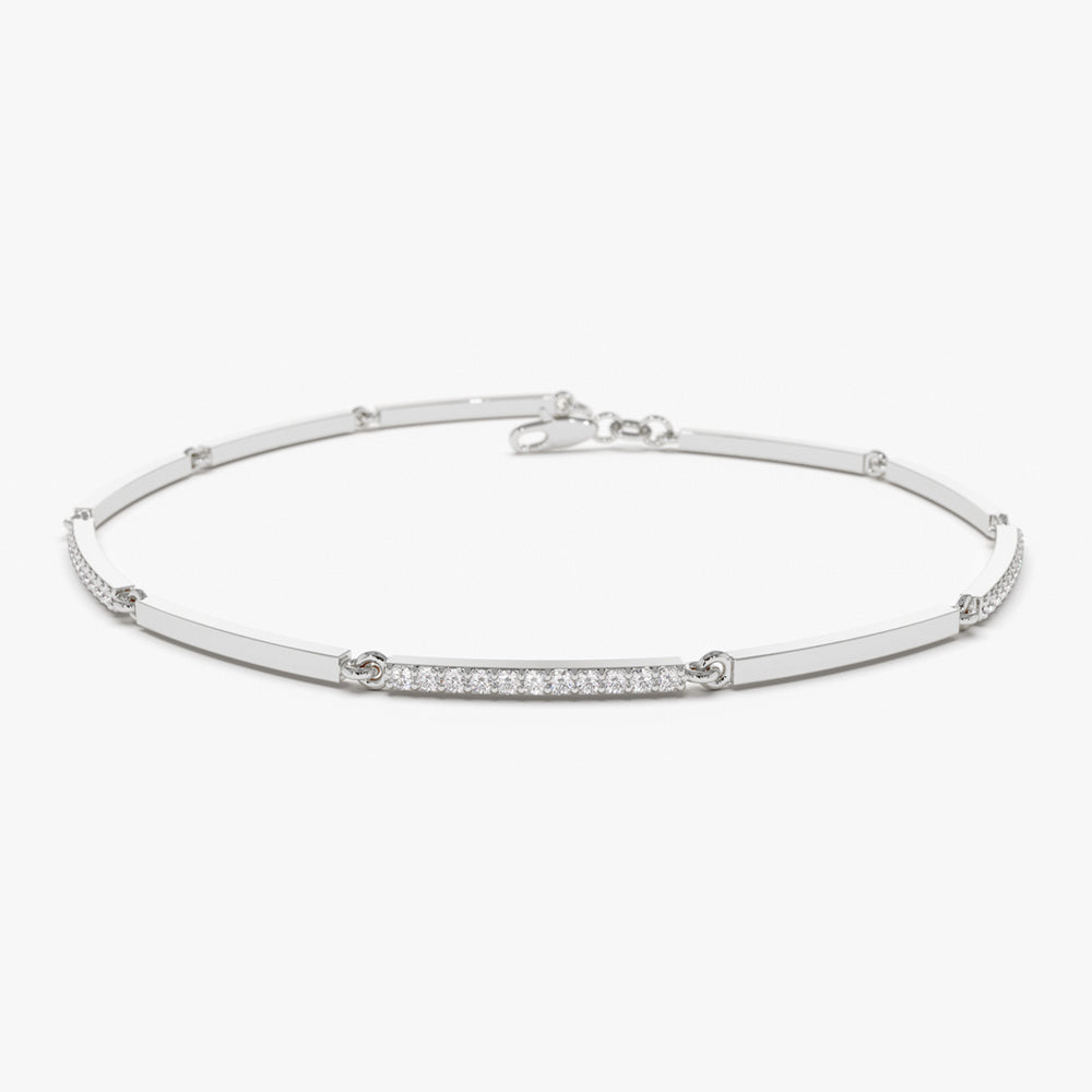OBFJ2079 - Solid Gold & Pave Diamond Bar Bracelet bracelets in selectable metal and diamond options - Roselle Jewelry view 7