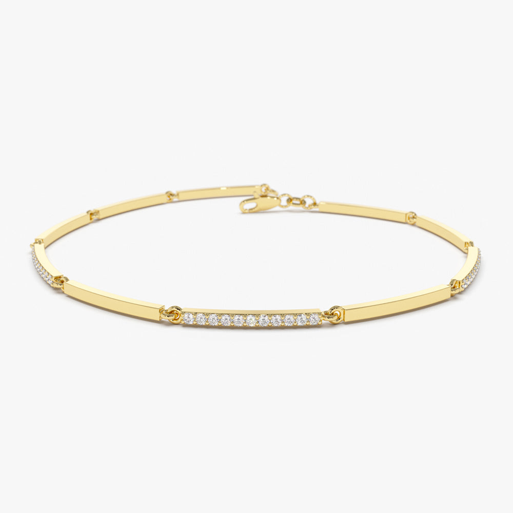 OBFJ2079 - Solid Gold & Pave Diamond Bar Bracelet bracelets in selectable metal and diamond options - Roselle Jewelry view 1