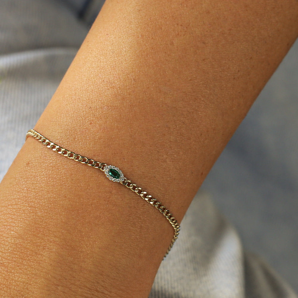 OBFJ2175 - 14k 2MM Curb Link Marquise Emerald Bracelet 3