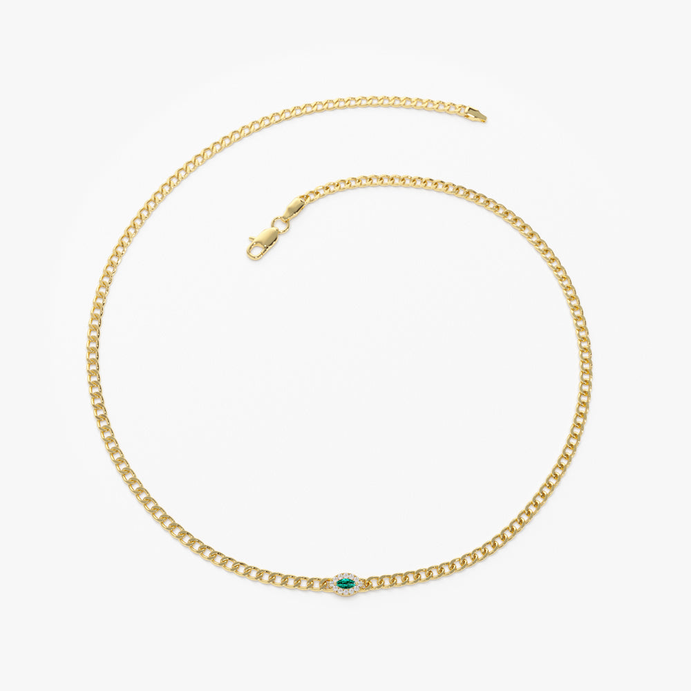 OBFJ2175 - 14k 2MM Curb Link Marquise Emerald Bracelet 5