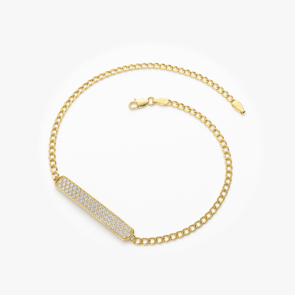OBFJ2075 - 14k Gold 3MM Curb Link Diamond Pave Bracelet 6