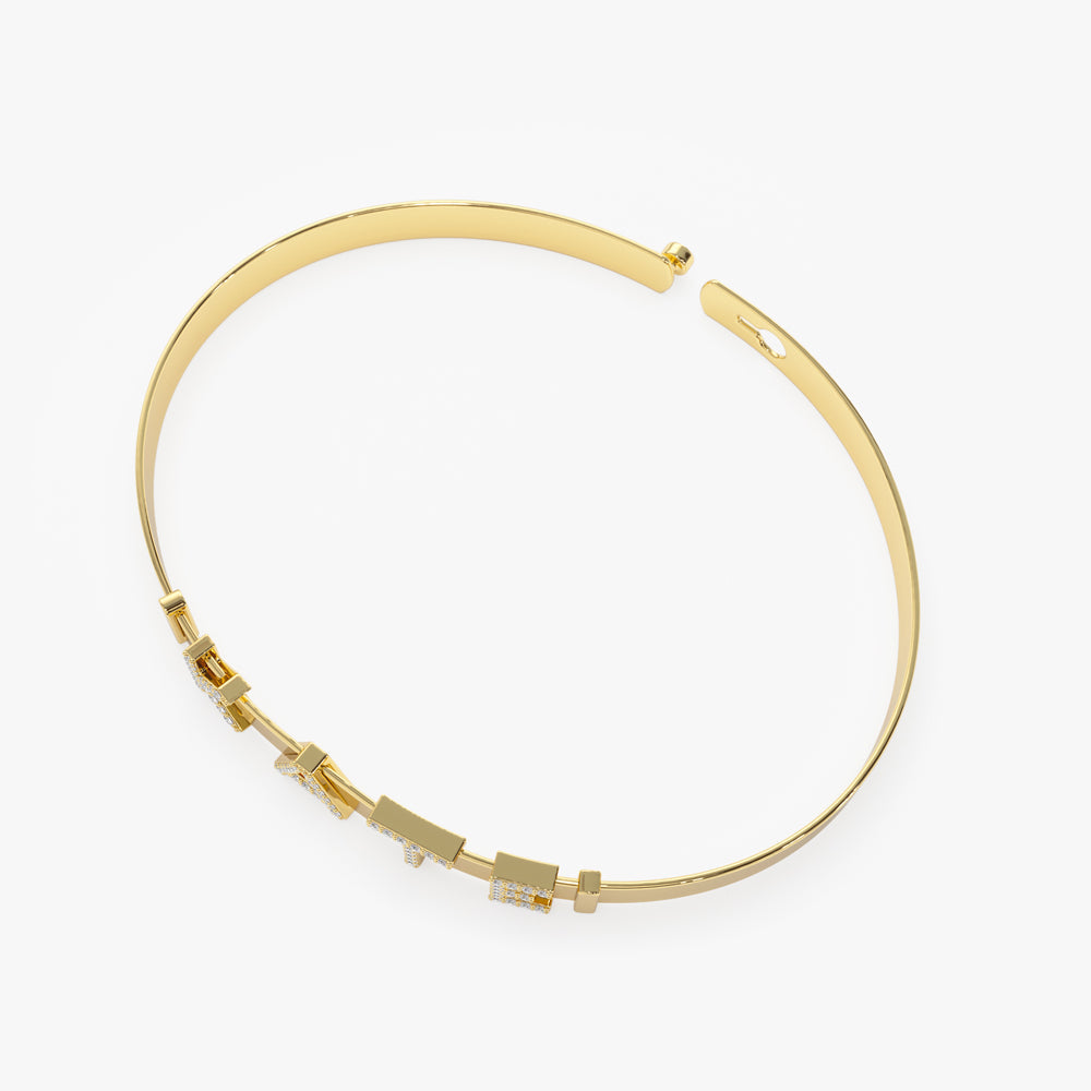 OBFJ2195 - 5MM Sliding Diamond Initials Bangle bracelets in selectable metal and diamond options - Roselle Jewelry view 8