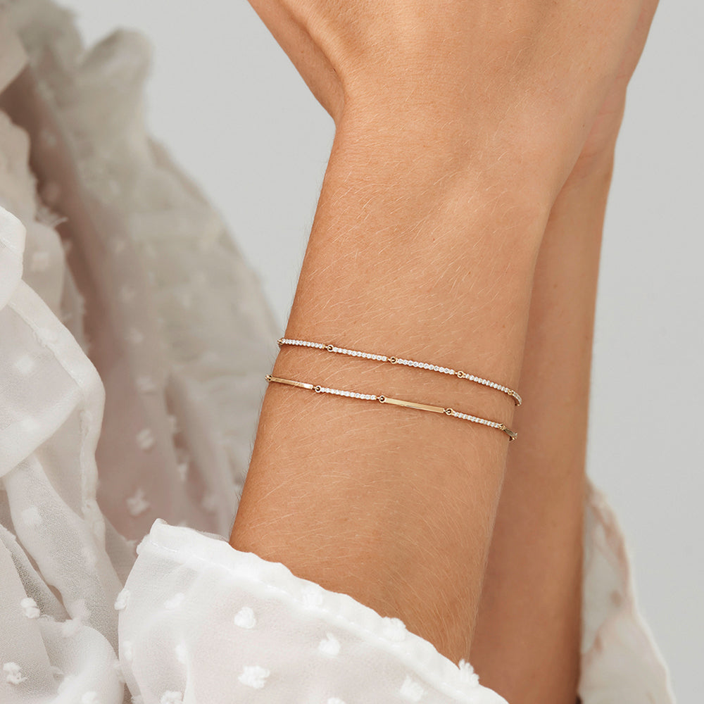 OBFJ2078 - Pave Stackable Diamond Bar Bracelet bracelets in selectable metal and diamond options - Roselle Jewelry view 2