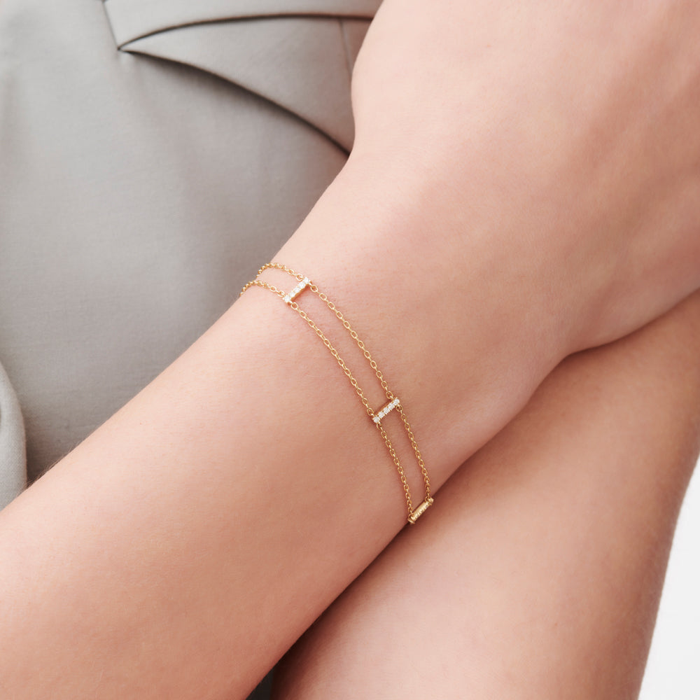 OBFJ2260 - 5 Station Diamond Bar Bracelet bracelets in selectable metal and diamond options - Roselle Jewelry view 2