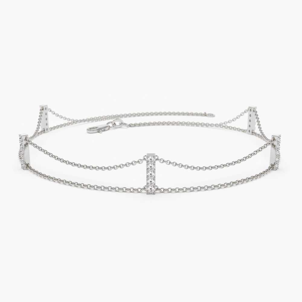 OBFJ2260 - 5 Station Diamond Bar Bracelet bracelets in selectable metal and diamond options - Roselle Jewelry view 5