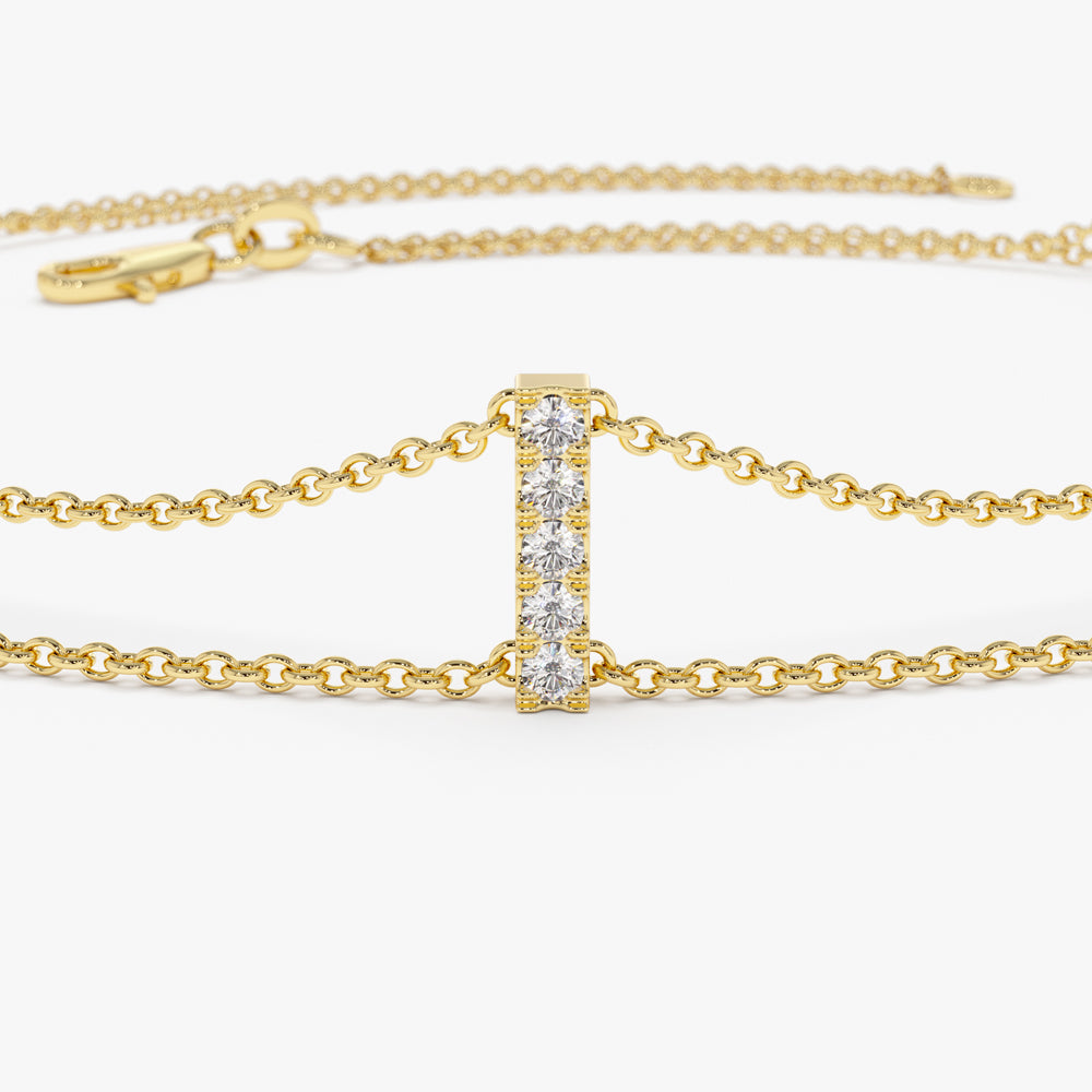 OBFJ2260 - 5 Station Diamond Bar Bracelet bracelets in selectable metal and diamond options - Roselle Jewelry view 7