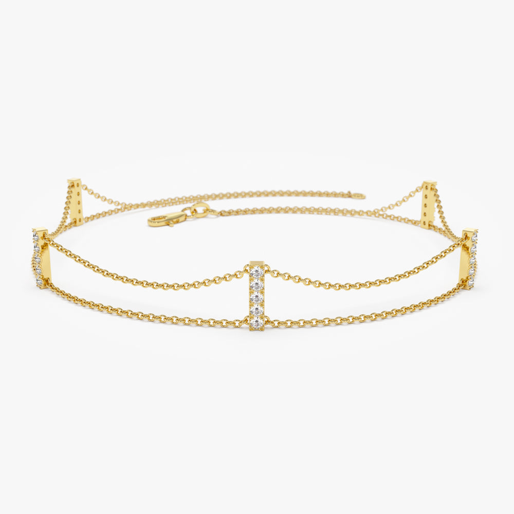 OBFJ2260 - 5 Station Diamond Bar Bracelet bracelets in selectable metal and diamond options - Roselle Jewelry view 1