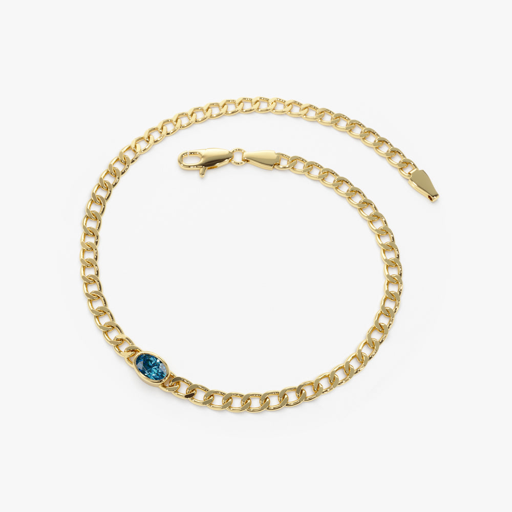 OBFJ2222 - Cuban Link Bracelet w/ Bezel Setting London Blue Topaz bracelets in selectable metal and diamond options - Roselle Jewelry view 8
