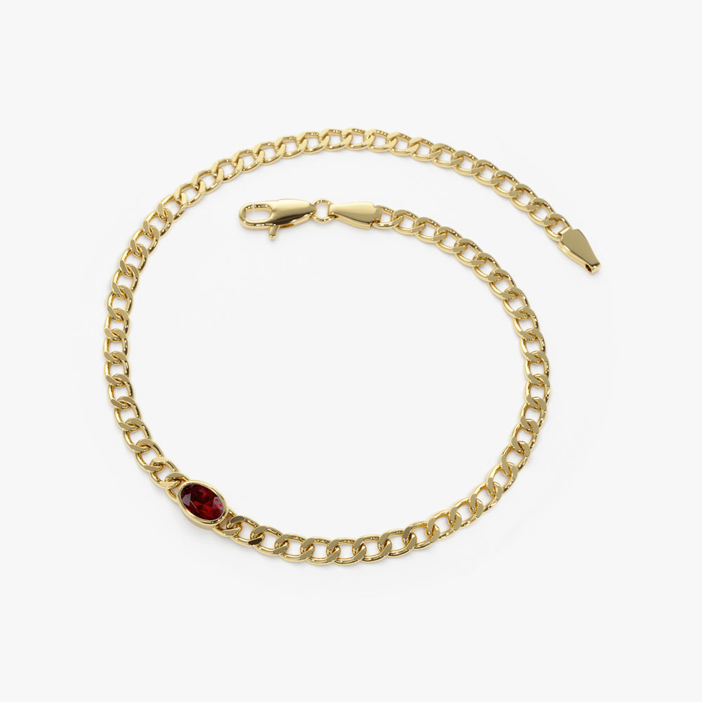 OBFJ2224 - Cuban Link Bracelet w/ Bezel Setting Garnet bracelets in selectable metal and diamond options - Roselle Jewelry view 8