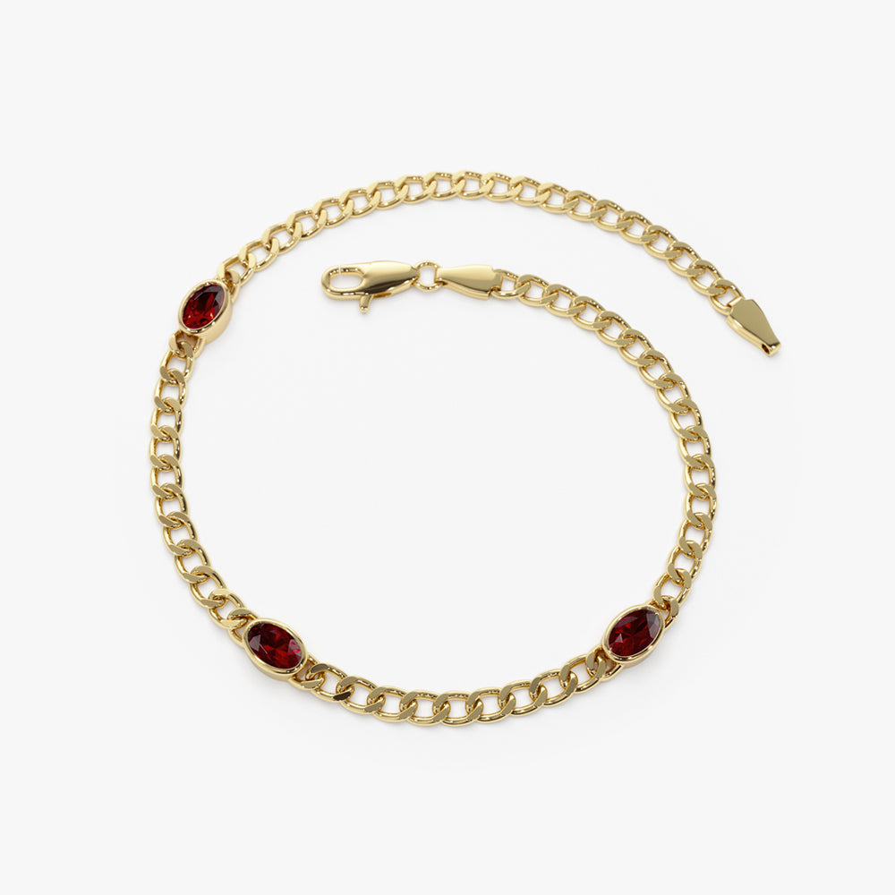 OBFJ2224 - Cuban Link Bracelet w/ Bezel Setting Garnet bracelets in selectable metal and diamond options - Roselle Jewelry view 7