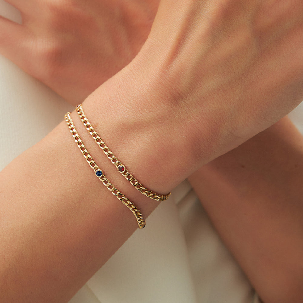 OBFJ2281 - Cuban Link Bracelet w/ Bezel Setting Ruby bracelets in selectable metal and diamond options - Roselle Jewelry view 2