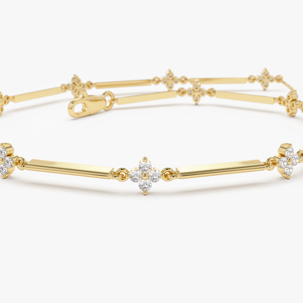 OBFJ1478 - 14k Clover Setting Diamond Infinity Bracelet 7