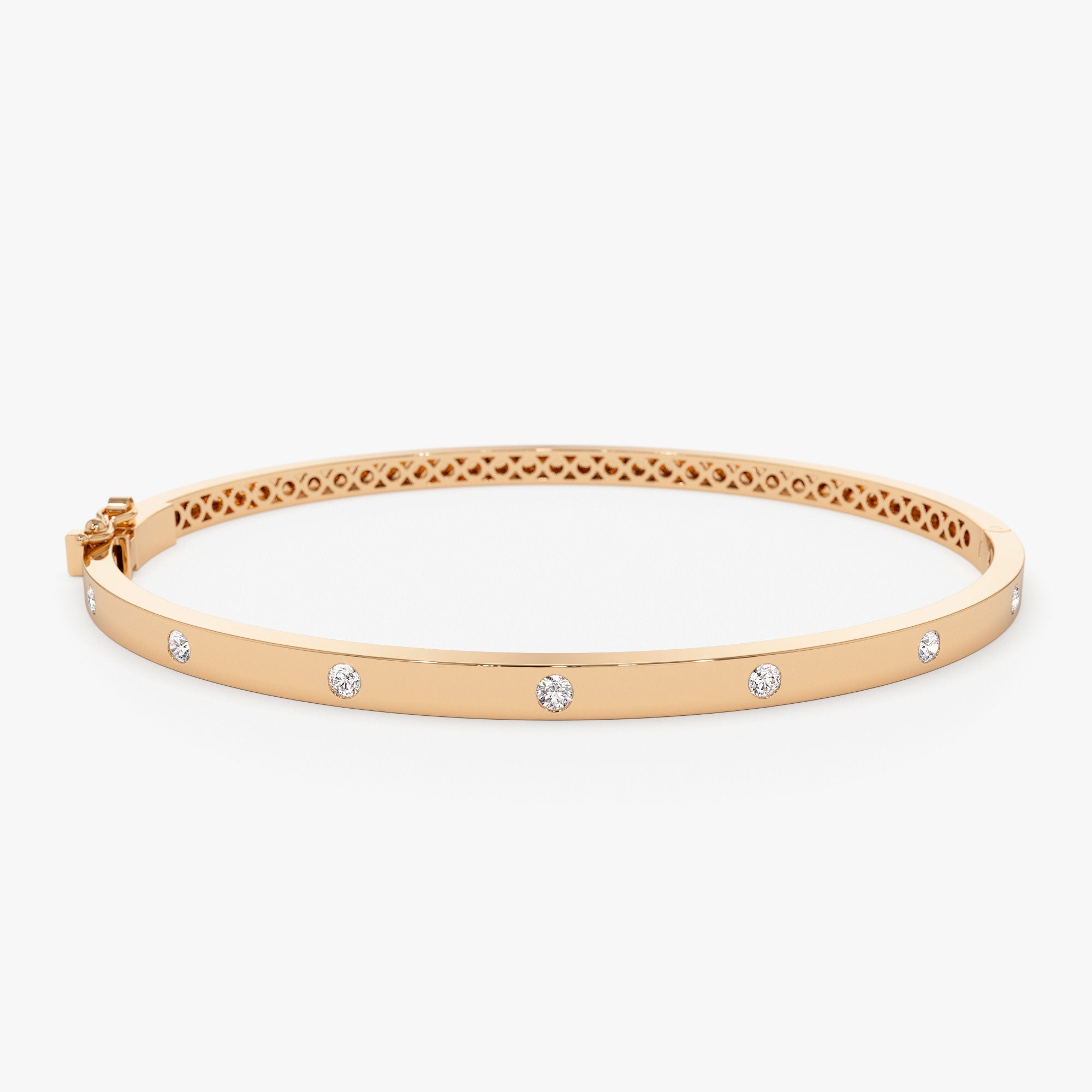 OBFJ1091 - 14k 3MM Flat Flush Setting Stacking Diamond Bangle 6